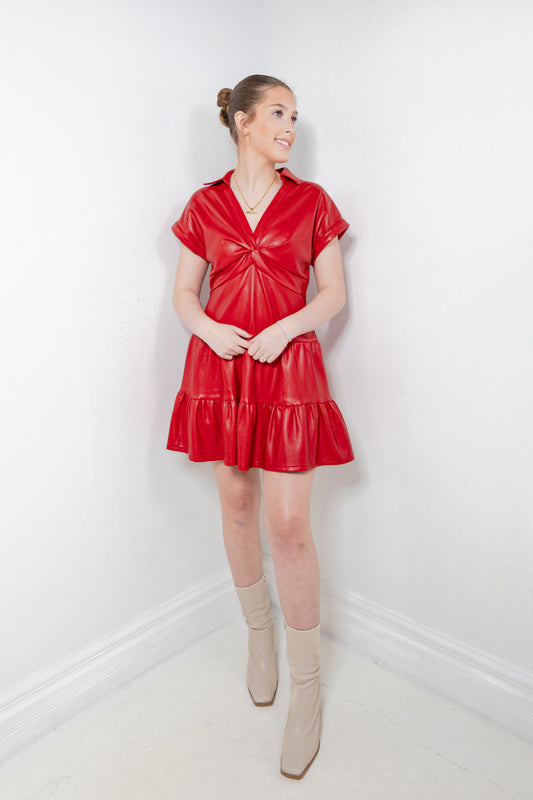 Red Alert Twisted Front Tiered Dress