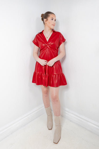 Red Alert Twisted Front Tiered Dress