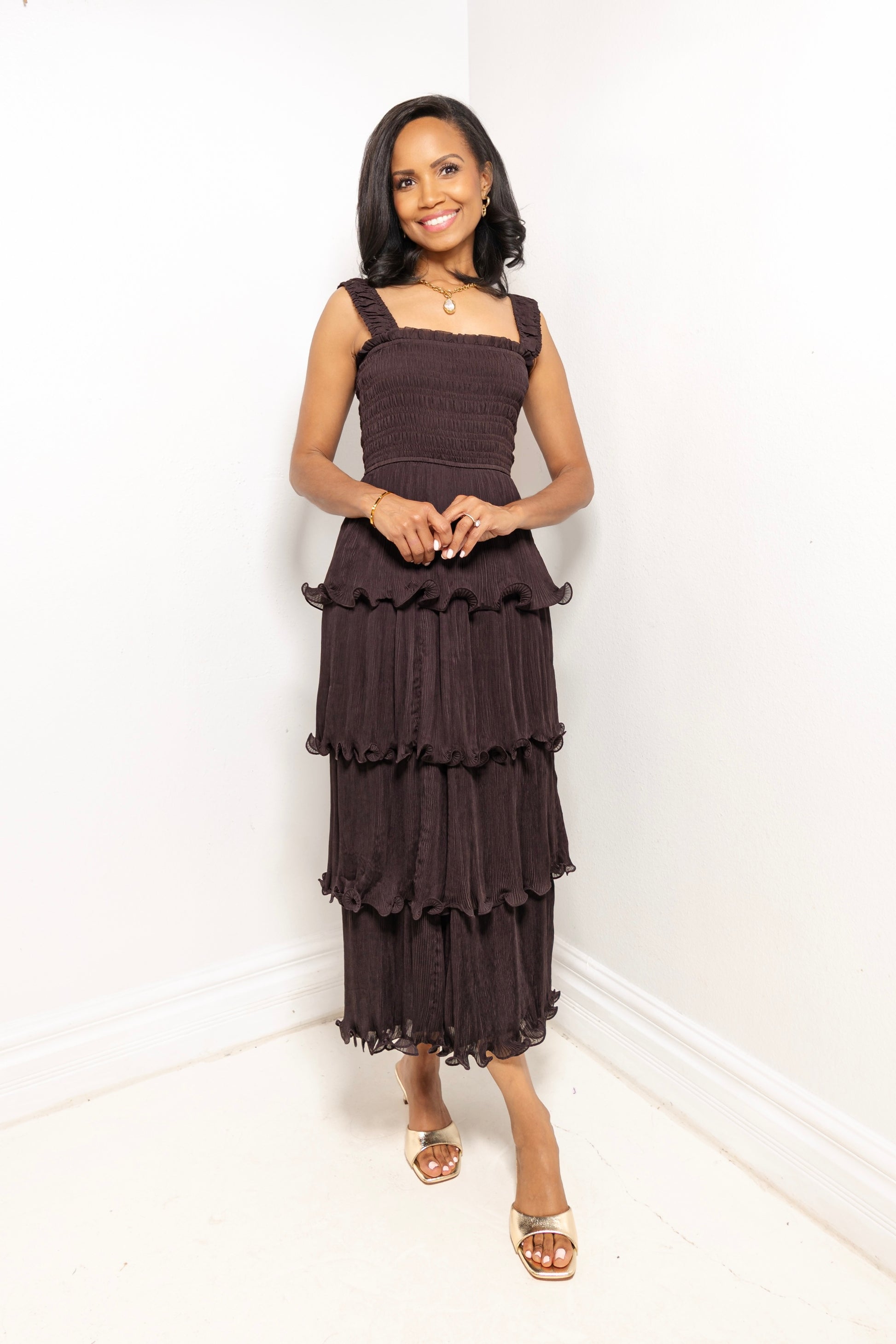 Reset Flora Ruffled Maxi Dress Large (10/12) / Dark Brown Reset Flora Ruffled Maxi Dress Large (10/12) / Dark Brown