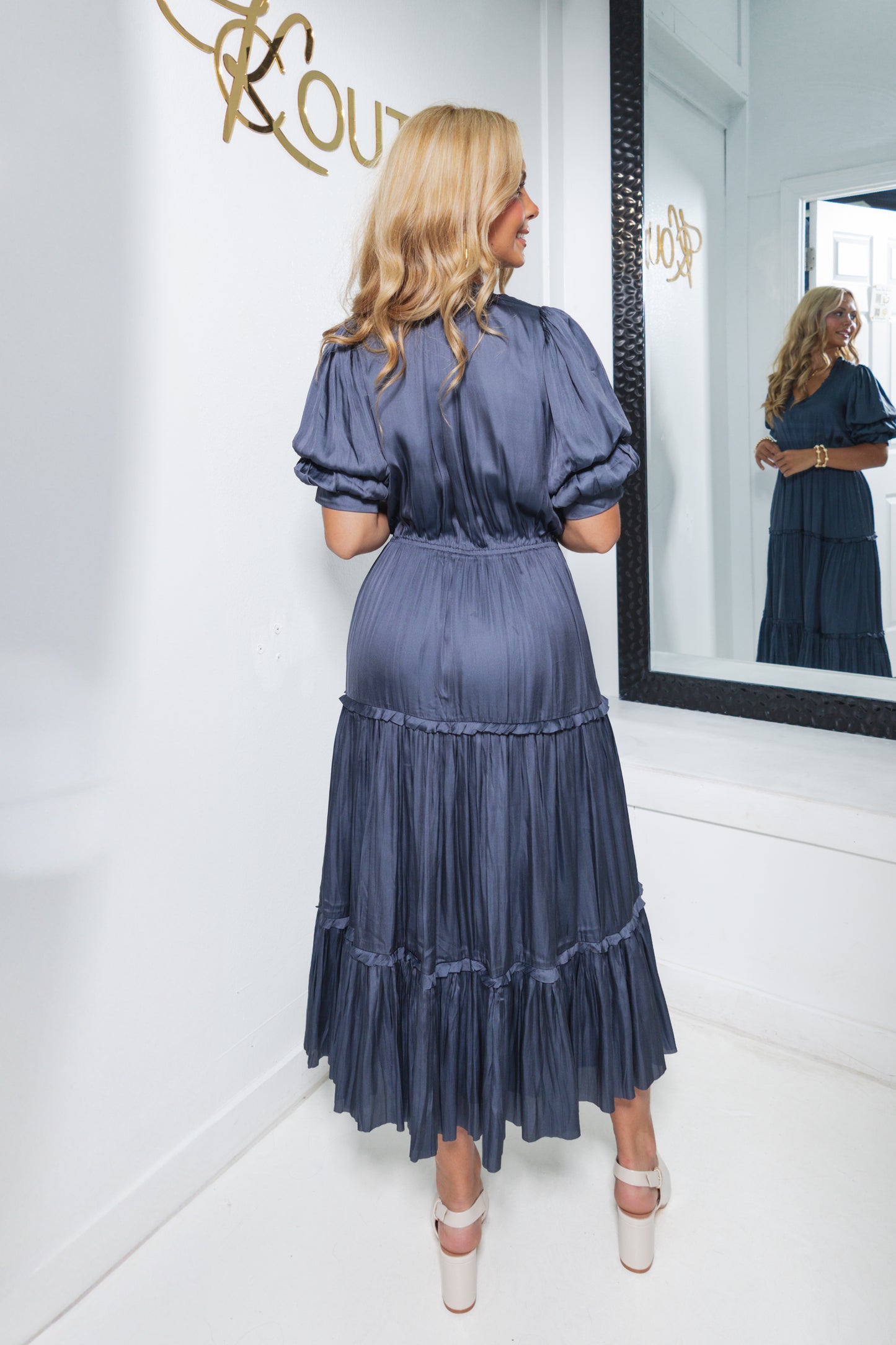 Reset Helena Bubble Sleeve Midi Dress