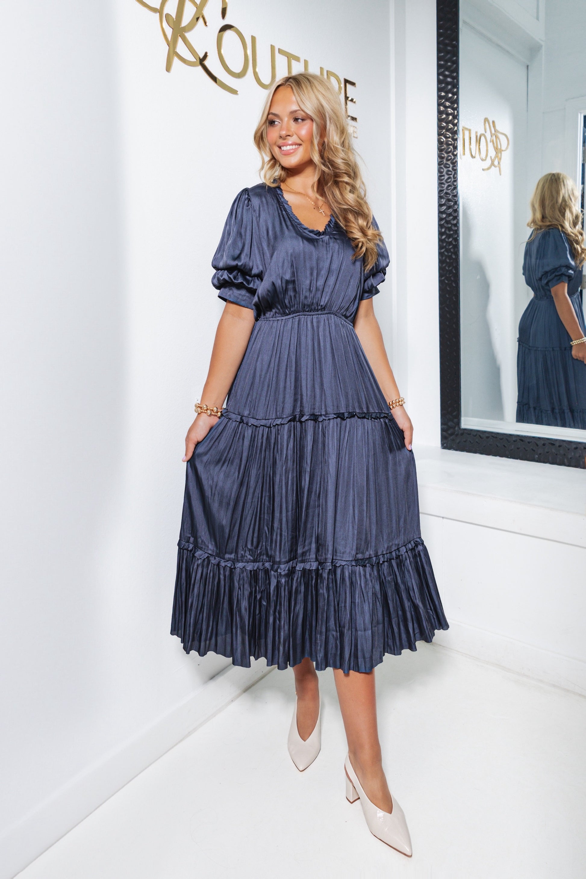 bubble sleeve midi dress Brown Cotton Bubble Sleeve Midi Dress Modern Millie