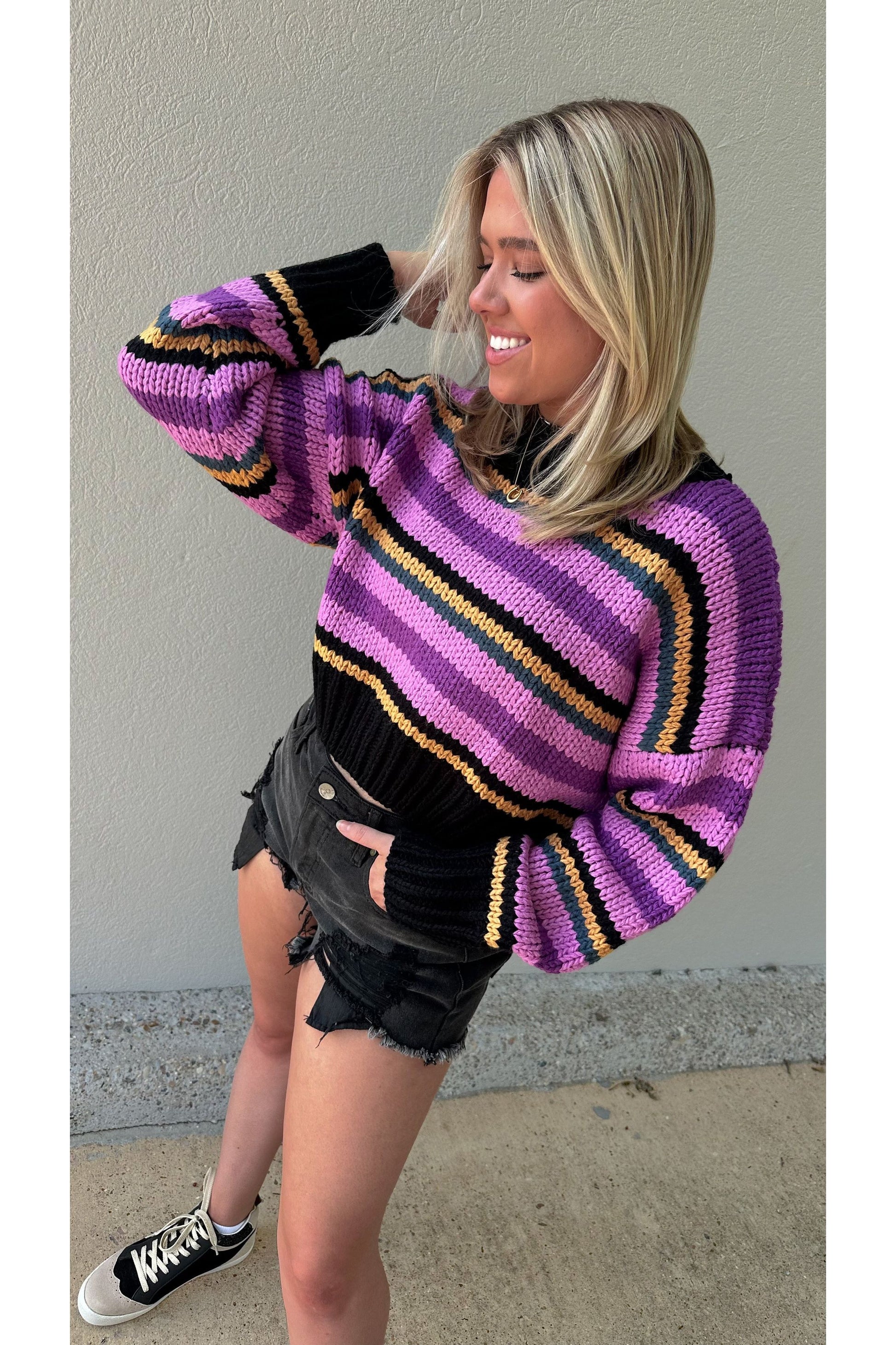 Retro Vibe Striped Cropped Sweater-Tops-KCoutureBoutique, women's boutique in Bossier City, Louisiana