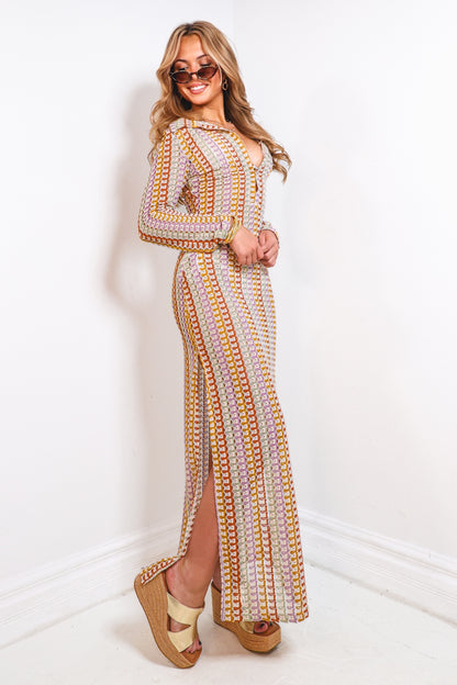 Retro Luxe Crochet Maxi Dress