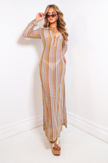 Retro Luxe Crochet Maxi Dress
