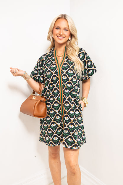 Retro Petals Puff Sleeve Mini Dress
