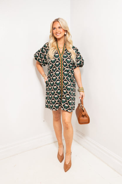 Retro Petals Puff Sleeve Mini Dress