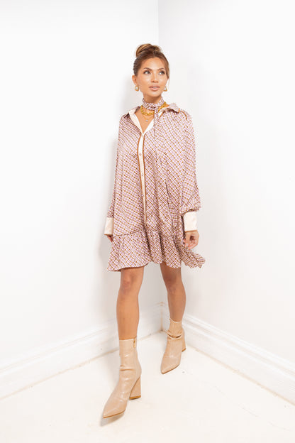 Rosewood Charm Tie Waist Shirt Dress