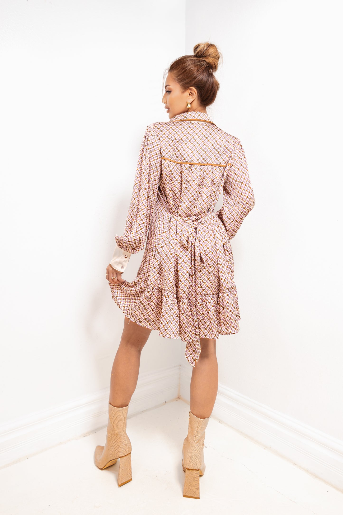 Rosewood Charm Tie Waist Shirt Dress