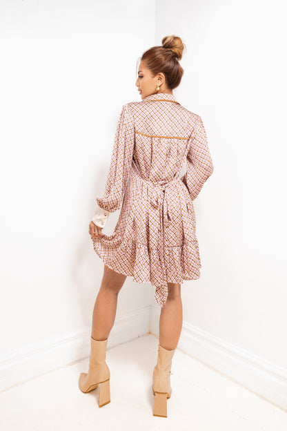 Rosewood Charm Tie Waist Shirt Dress