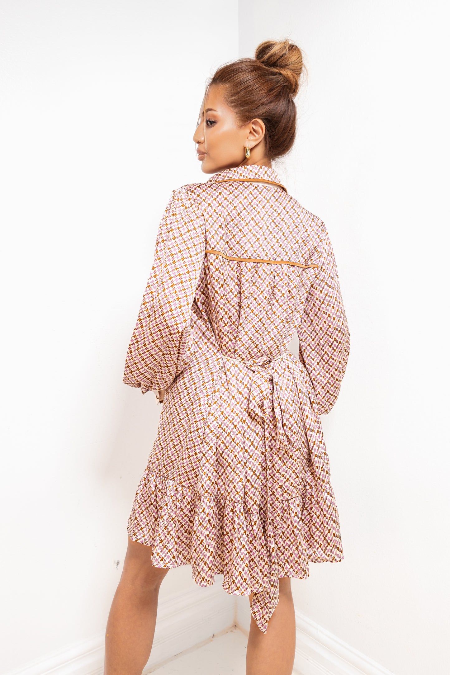 Rosewood Charm Tie Waist Shirt Dress
