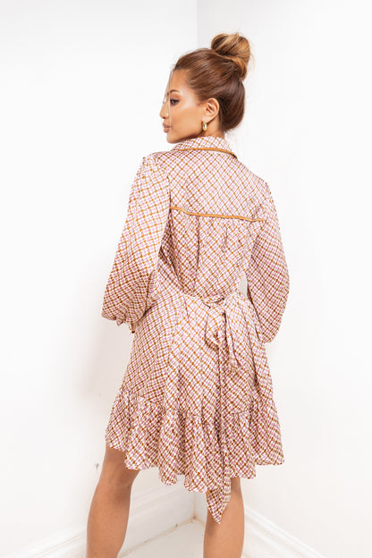 Rosewood Charm Tie Waist Shirt Dress