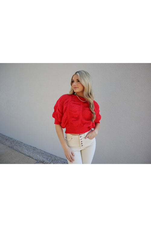 Rosie Red Cropped Knit Sweater Top-Tops-KCoutureBoutique, women's boutique in Bossier City, Louisiana