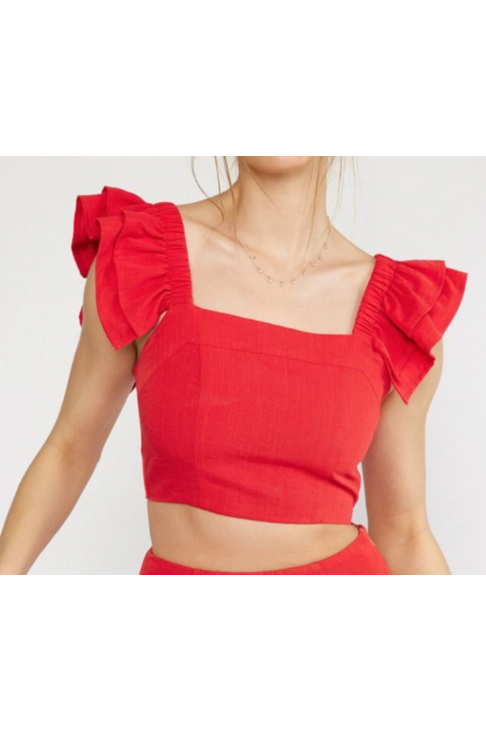 Ruby Red Linen Crop Top-Apparel & Accessories-KCoutureBoutique, women's boutique in Bossier City, Louisiana