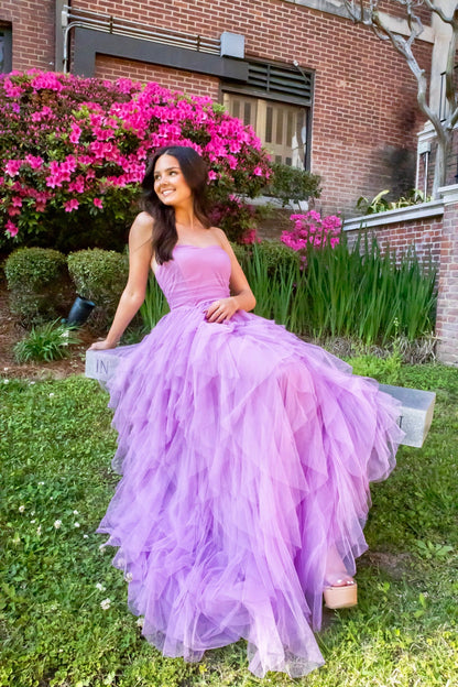 tulle maxi dress Ruffled Tulle Tube Top Maxi Dress Lavender / Medium