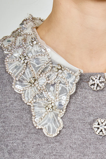 Endless Rose Detachable Rhinestone Collar Knit Dress