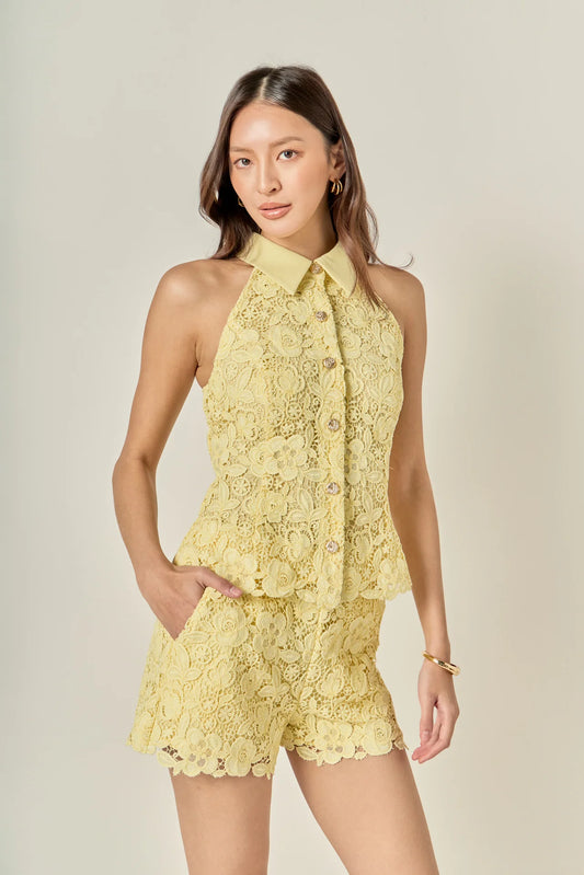 English Factory Floral Lace Halter Top