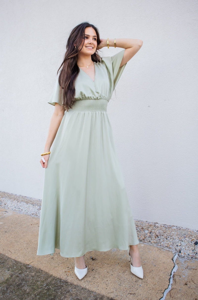 Sage maxi shop dress with sleeves