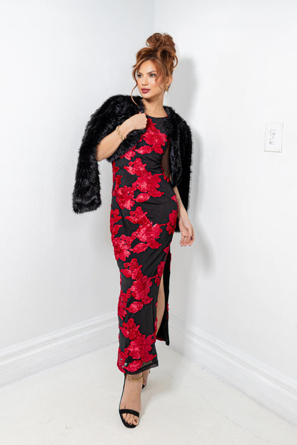 Scarlet Blooms Floral Midi Dress