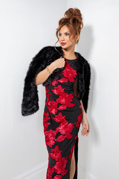 Scarlet Blooms Floral Midi Dress