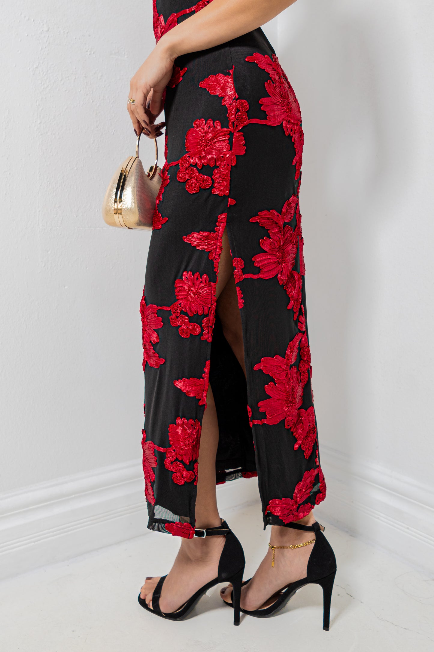 Scarlet Blooms Floral Midi Dress
