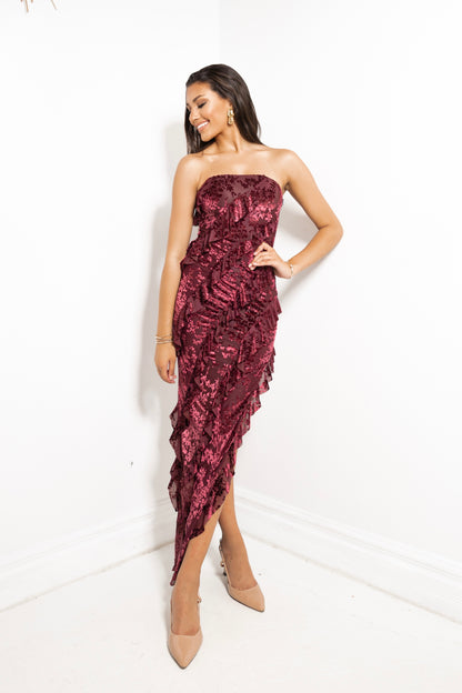 Scarlet Siren Ruffled Mesh Maxi Dress