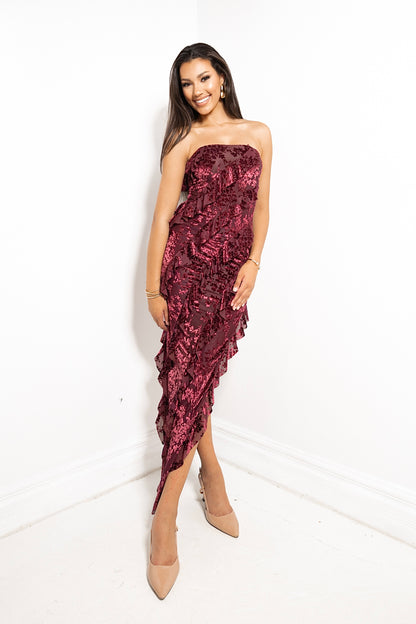 Scarlet Siren Ruffled Mesh Maxi Dress