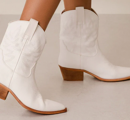 Claire Western White Luxe Ankle Booties