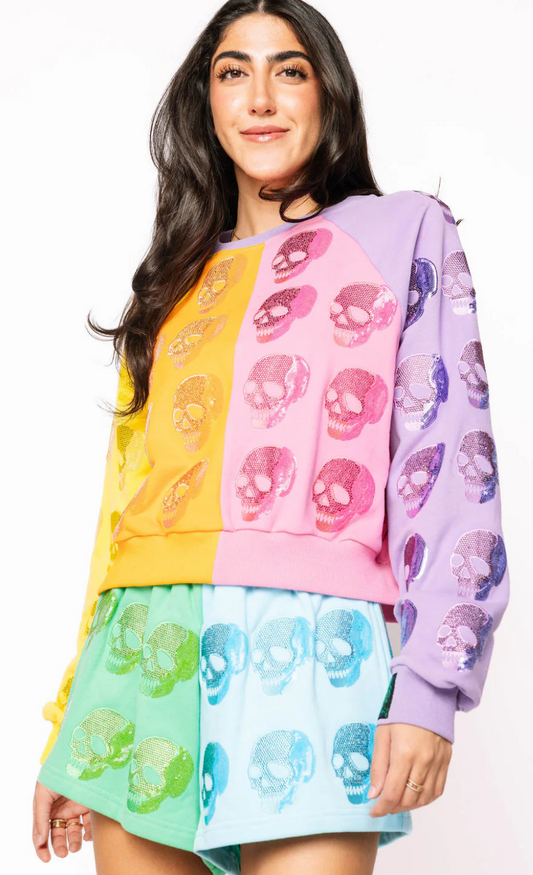 Queen of Sparkles Colorblock Skull Sweatshirt