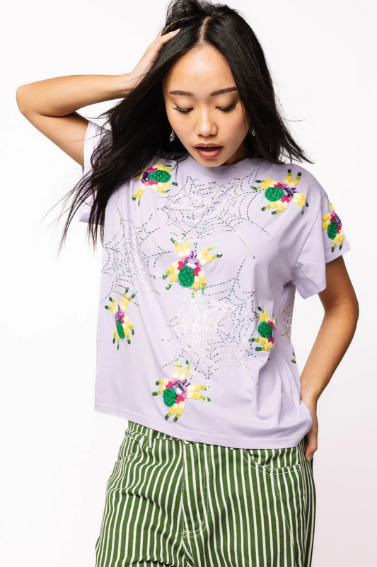 Queen of Sparkles Lavender Crawling Spiders Tee
