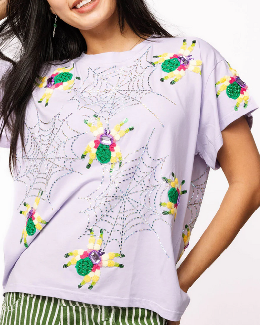 Queen of Sparkles Lavender Crawling Spiders Tee