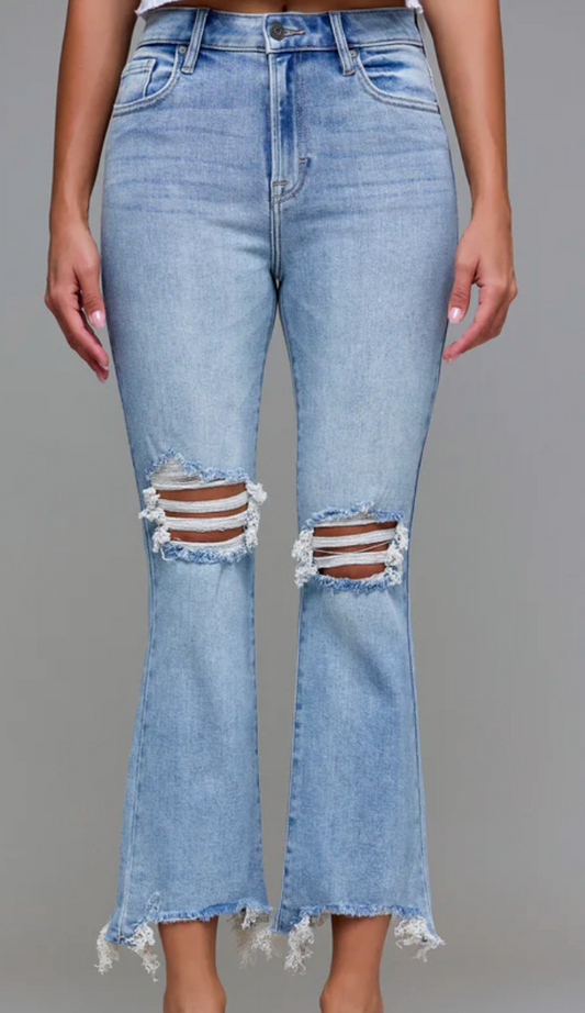Hidden Happi Distressed Frayed Hem Cropped Jeans
