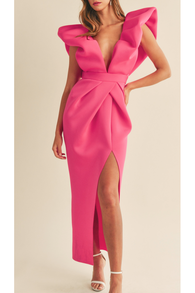 Scuba V Neck Puff Sleeve Maxi Dress-Dresses-KCoutureBoutique, women's boutique in Bossier City, Louisiana