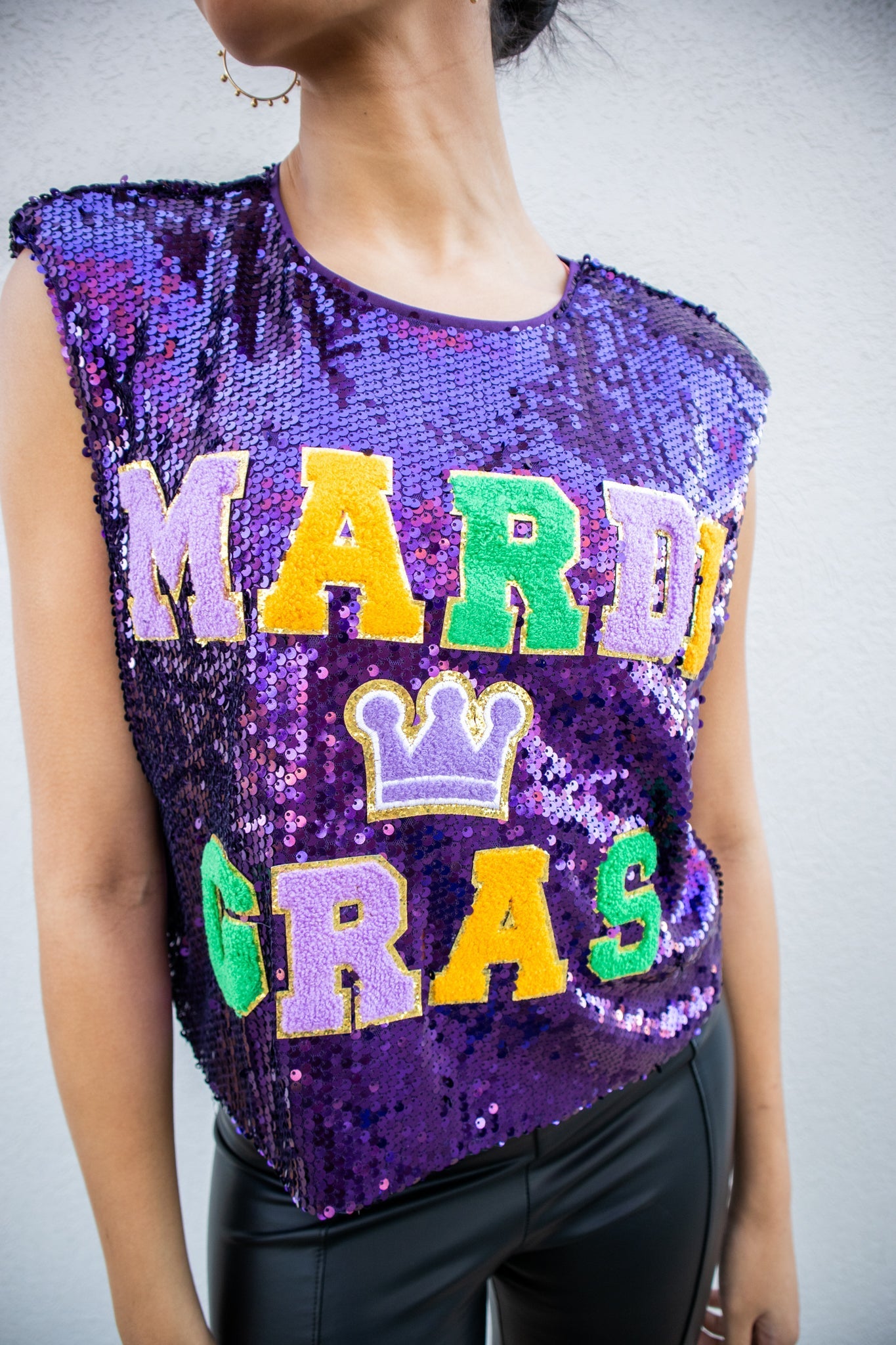 Sequin Mardi Gras Patch Boxy Tank-Tops-KCoutureBoutique, women's boutique in Bossier City, Louisiana