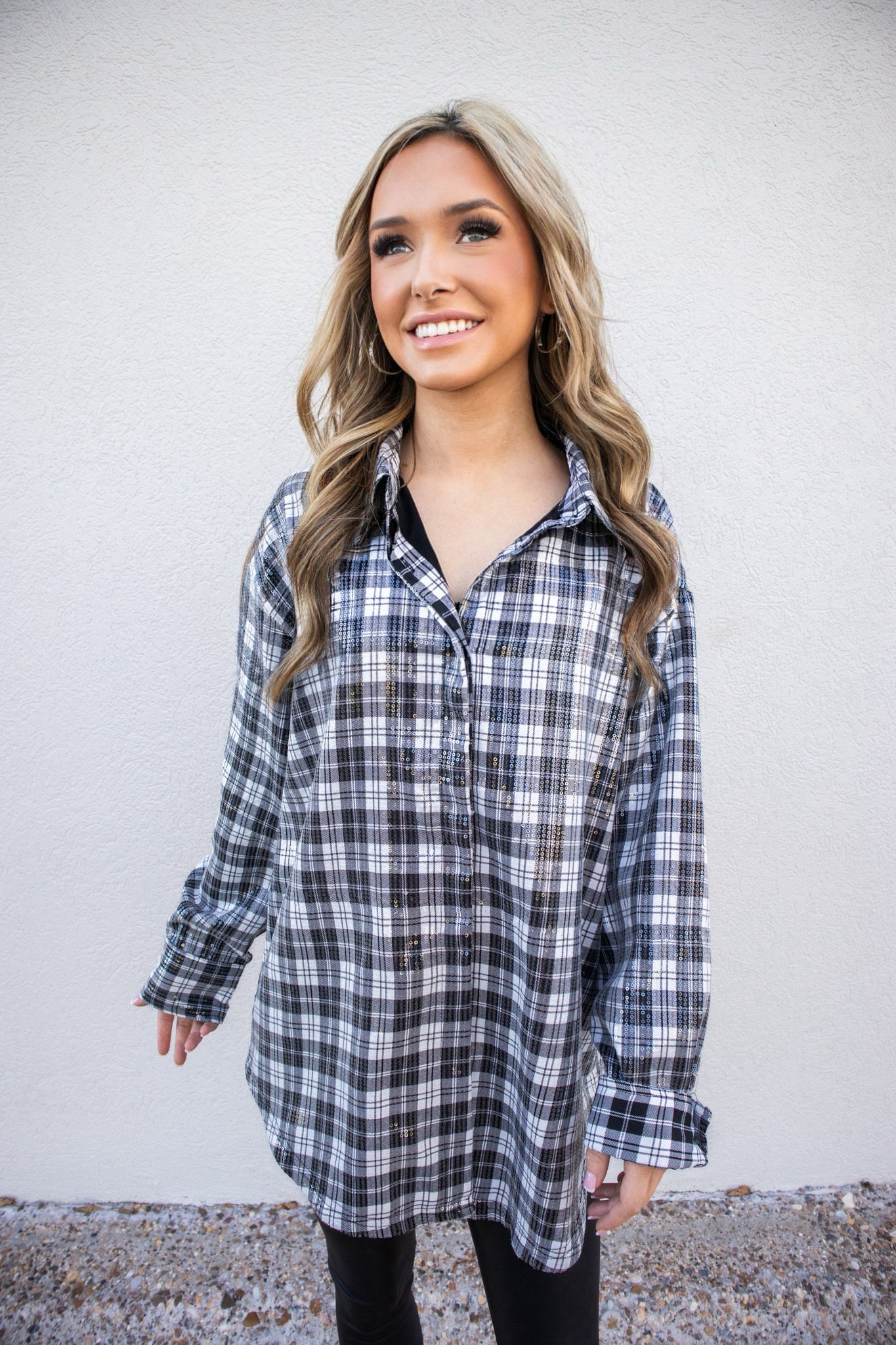 Sequin Tartan Plaid Shacket-Tops-KCoutureBoutique, women's boutique in Bossier City, Louisiana