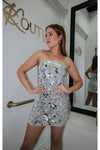 Shining In Silver Strapless Dress-Dresses-KCoutureBoutique, women's boutique in Bossier City, Louisiana