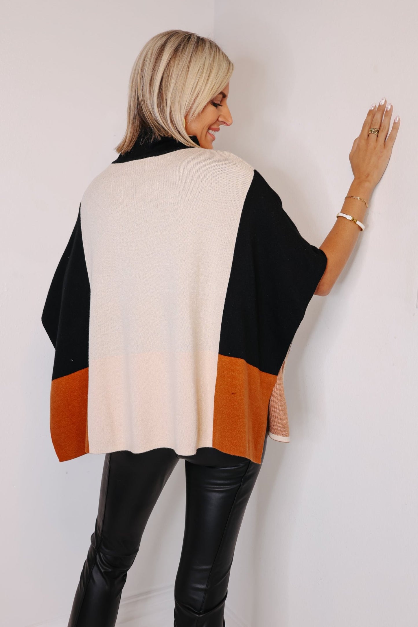 THML Colorblock High Neck Poncho