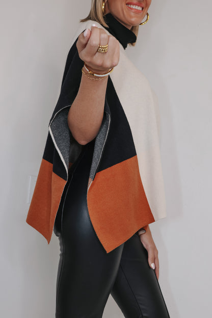 THML Colorblock High Neck Poncho