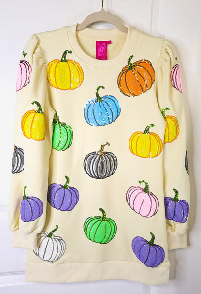 Queen Of Sparkles Beige Multi Pumpkin Sweatshirt Dress