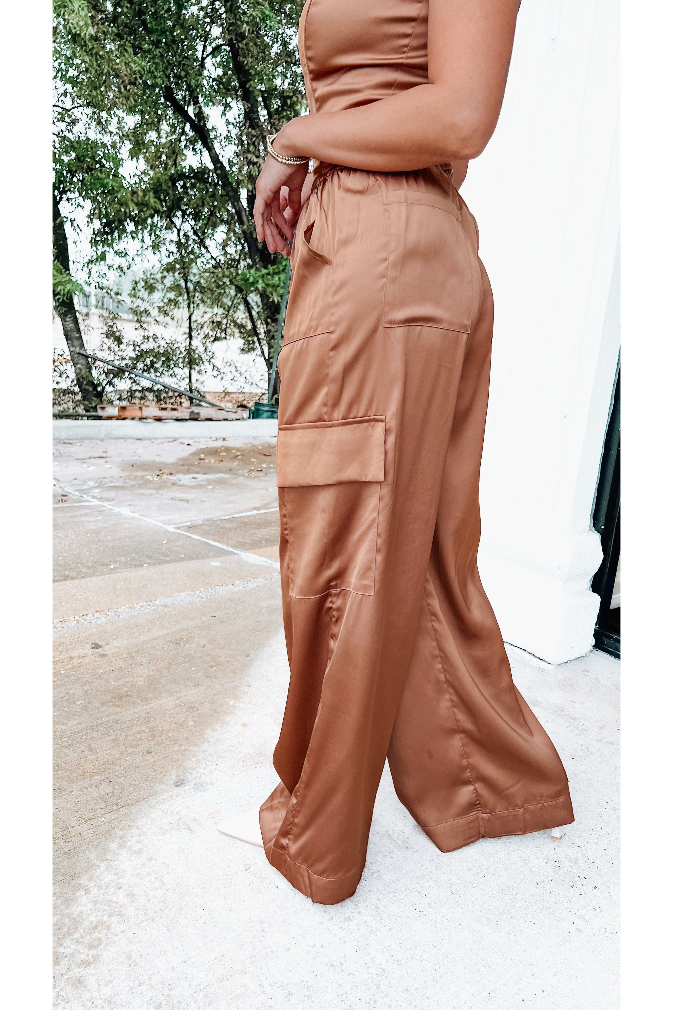 Silky And Sleek Brown Cargo Pants