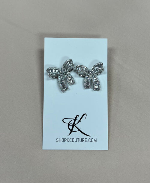 Silver Rhinestone Bow Studs-Earrings-KCoutureBoutique, women's boutique in Bossier City, Louisiana