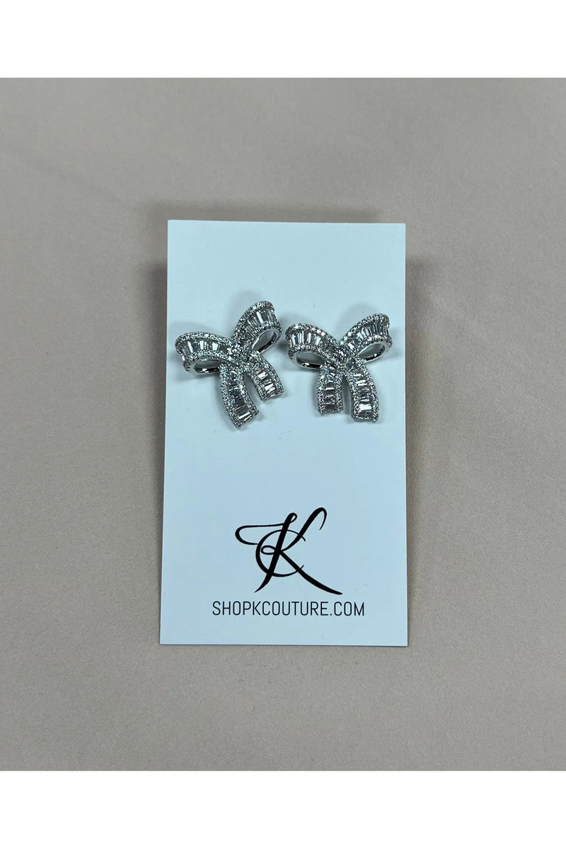 Silver Rhinestone Bow Studs-Earrings-KCoutureBoutique, women's boutique in Bossier City, Louisiana