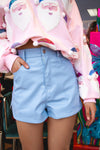 Sky Blue Leather Shorts-Bottoms-KCoutureBoutique, women's boutique in Bossier City, Louisiana