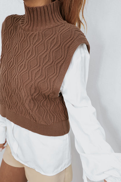 State of Brown Contrast Shirt Layered Sweater