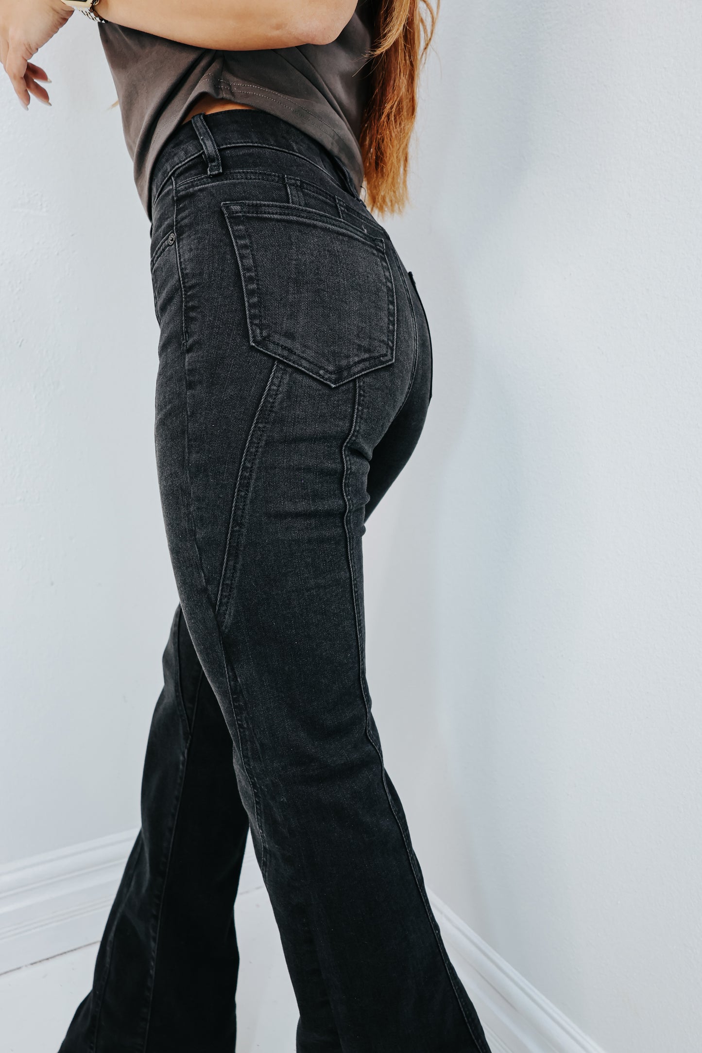 Hidden Charcoal Fashion Seamed Happi Flare Jeans