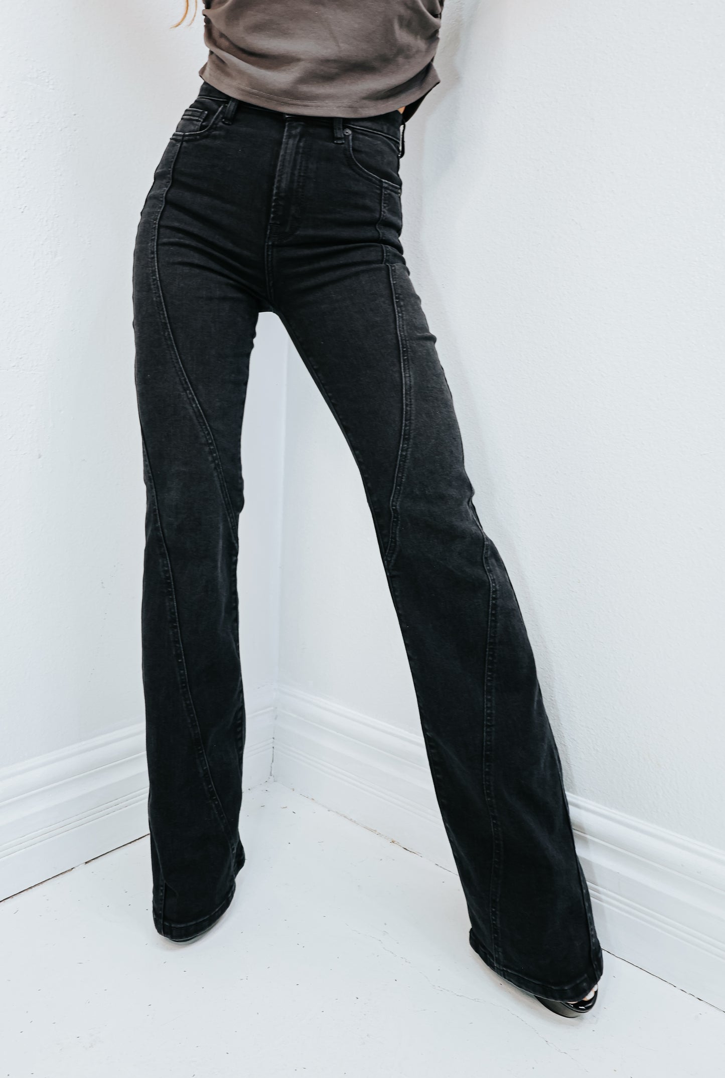 Hidden Charcoal Fashion Seamed Happi Flare Jeans