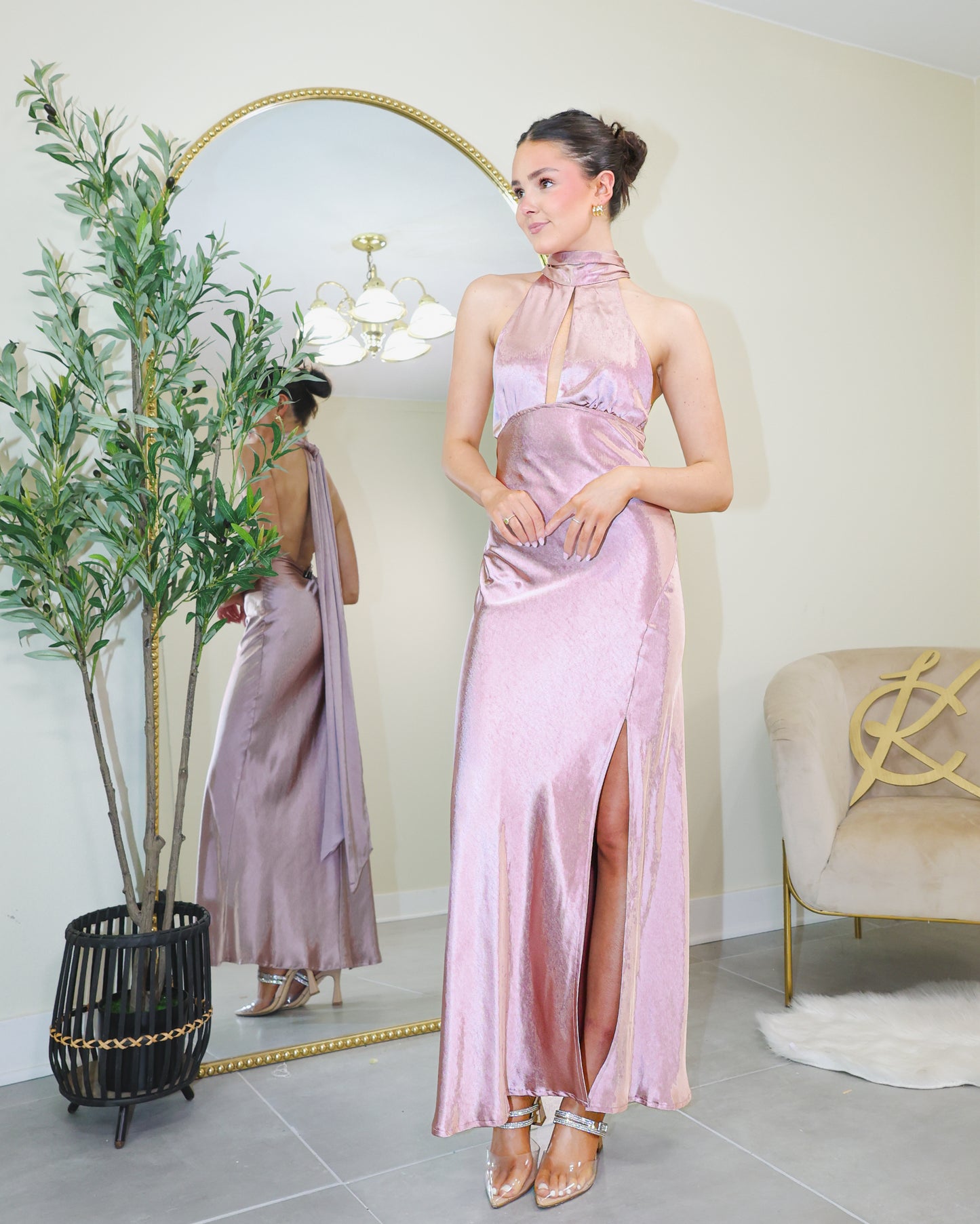 Sweet as Satin Halter Neck Gown