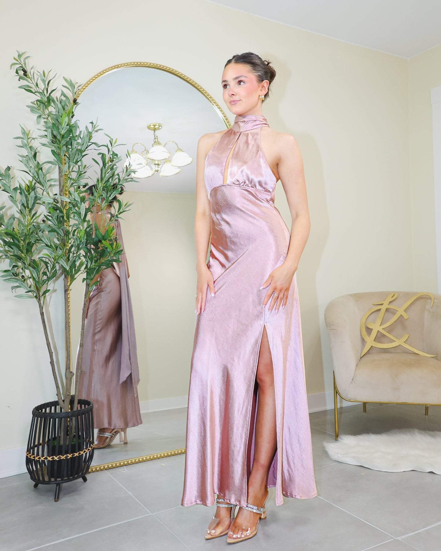 Sweet as Satin Halter Neck Gown