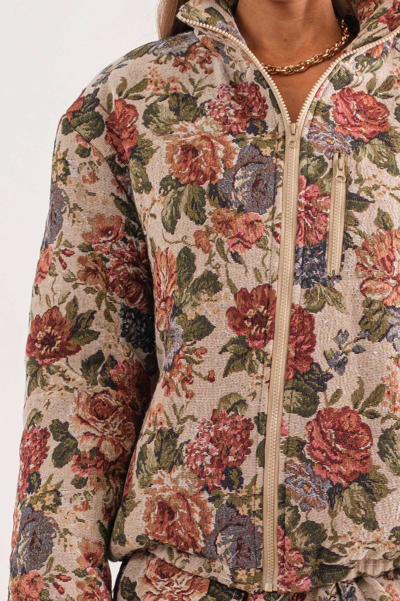 Sofia Jacquard Floral Puffer Jacket-Jackets-KCoutureBoutique, women's boutique in Bossier City, Louisiana