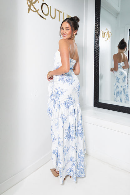Something Blue Floral Ruffled Maxi Dress