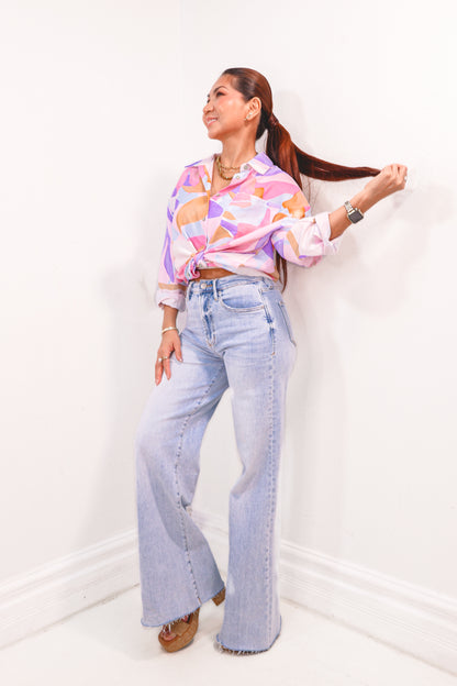 Sorbet Skies Abstract Button Down Top